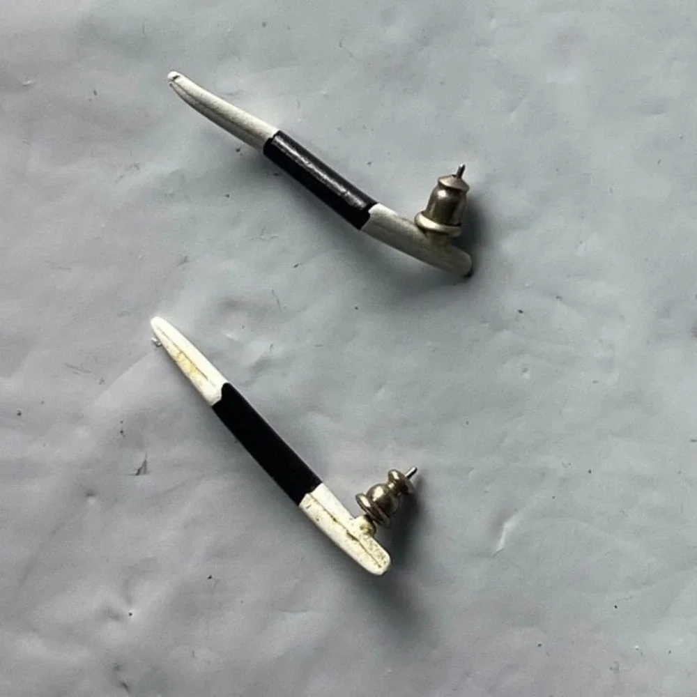 Two Tone Earring Studs Silver Tone Black‎ Accent Small Petite Women